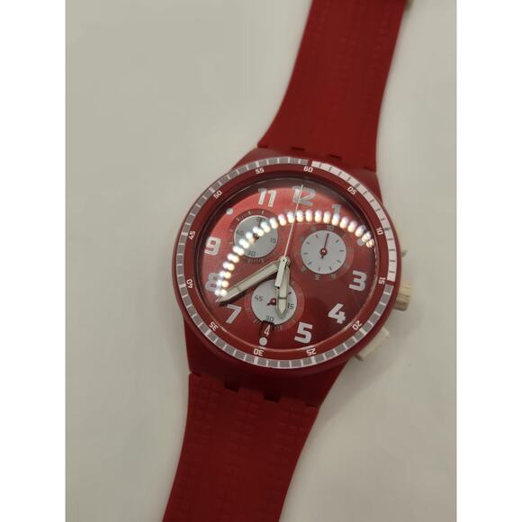 Swatch Spremuta Chronograph Red Dial Red Silicone 42mm Unisex Watch SUSR403. - Picture 6 of 12
